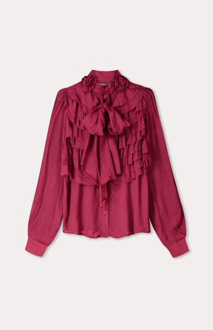 POM Amsterdam Blouse Valerie Burgundy Red SP9737 Stretchshop.nl
