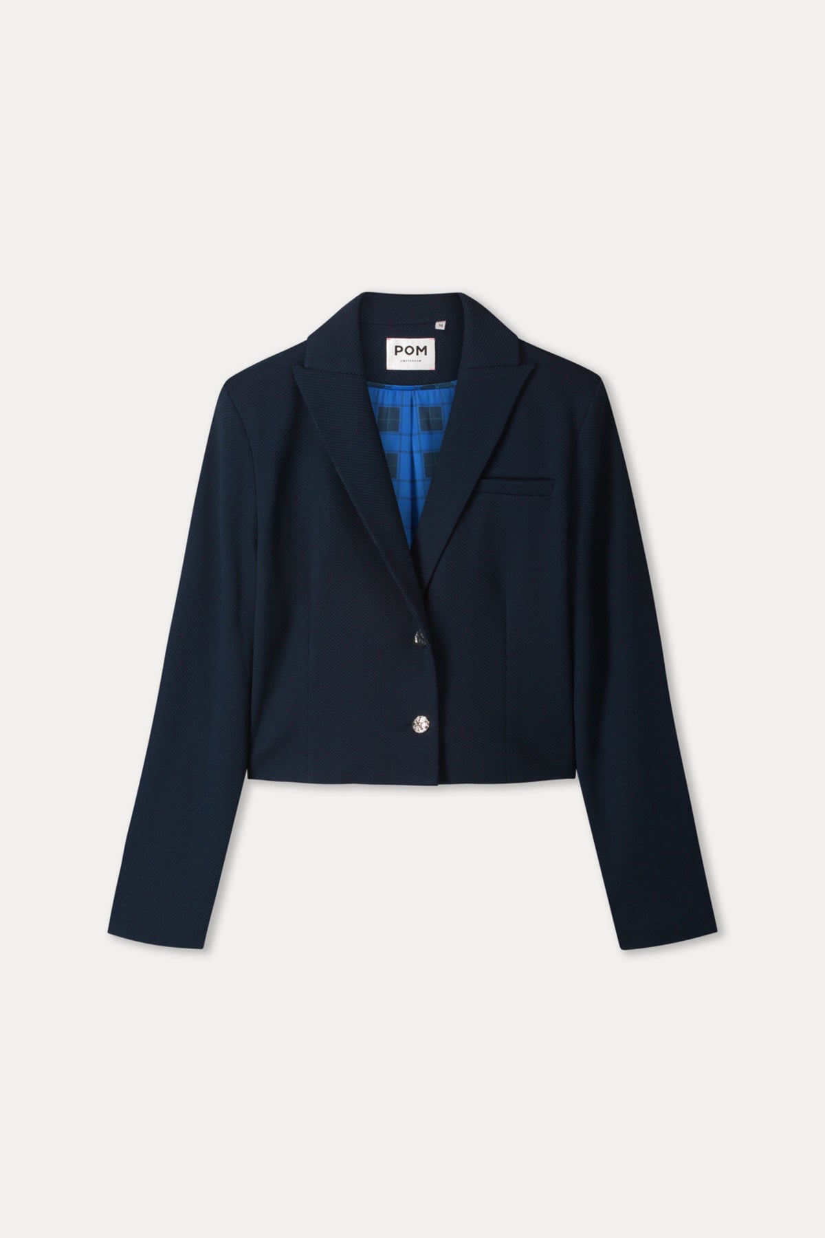 Blazer Cassie in Eternal Blue van POM Amsterdam, stijlvolle damesblazer met nette pasvorm en kleurrijke details.