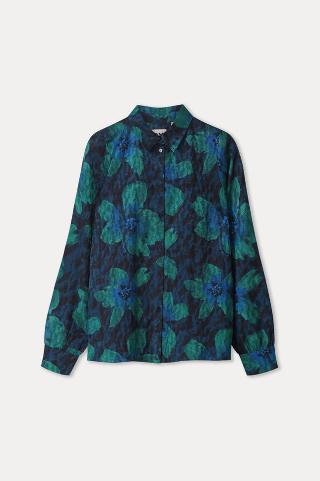 POM Amsterdam Blouse Mila Bloom Teal Green SP9794 Stretchshop.nl