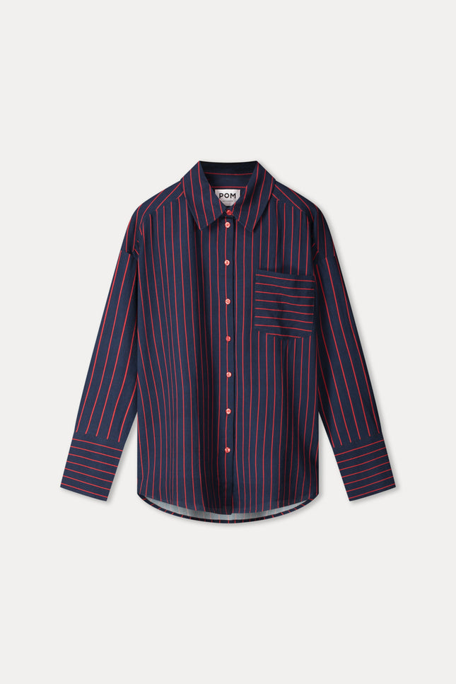 POM Amsterdam Blouse Beau Twill Striped Blue SP9796 Stretchshop.nl
