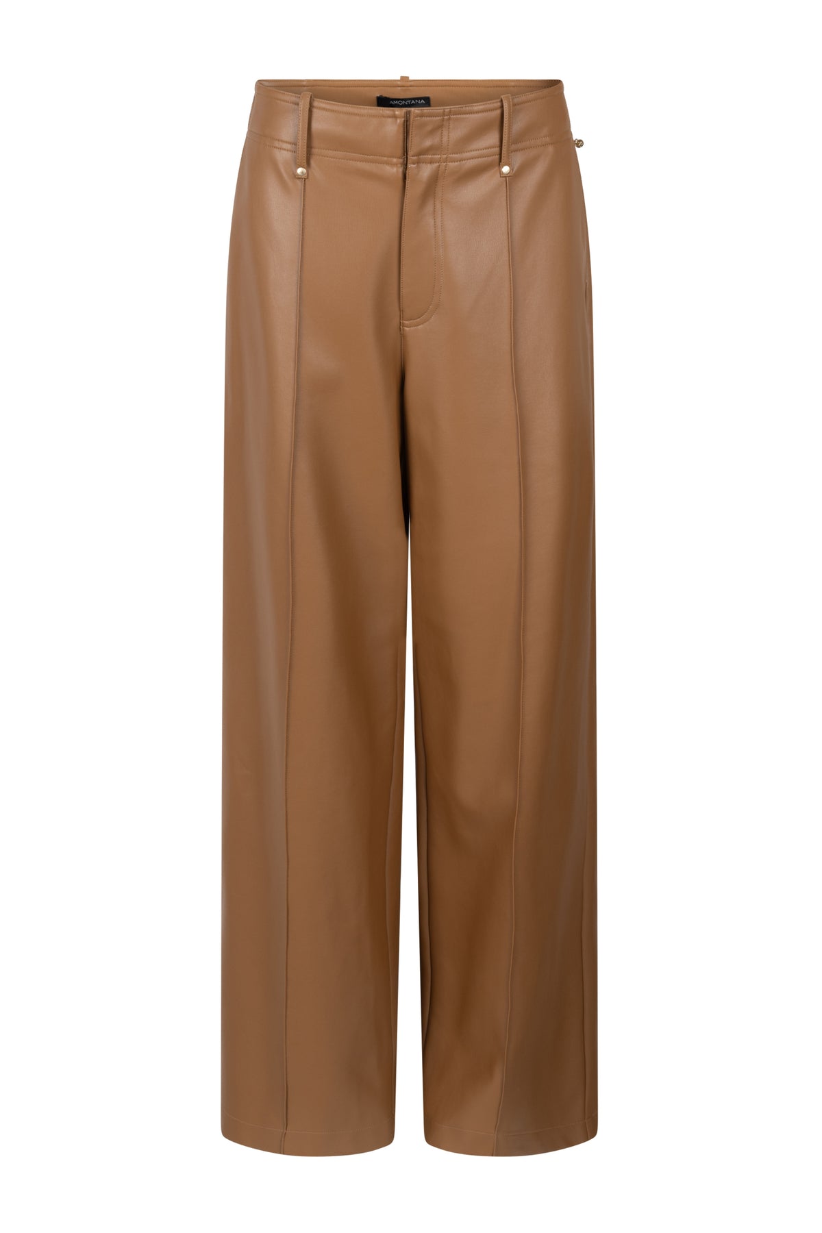 Cinnamon bruine PU-panty met pintuck details van Tramontana, moderne damesbroek met strakke pasvorm en stijlvolle uitstraling