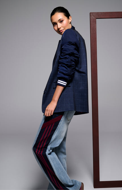 Blazer Met Ruitjesmotief Dark Blue D409L
