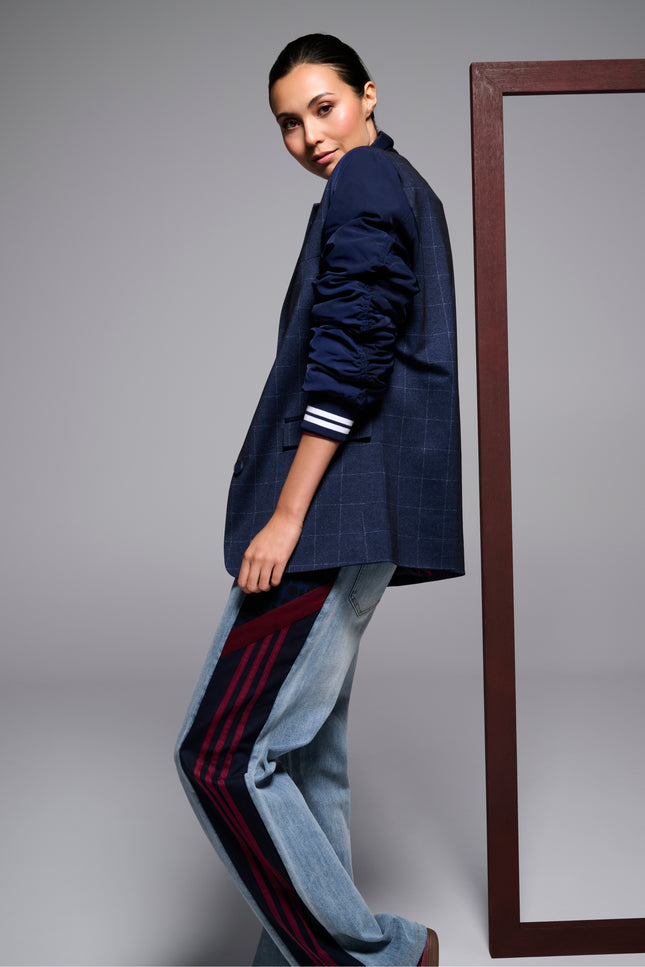 Blazer Met Ruitjesmotief Dark Blue D409L