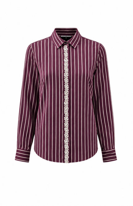 Blouse Striped Strass Placket Pomegranate C51-21-302