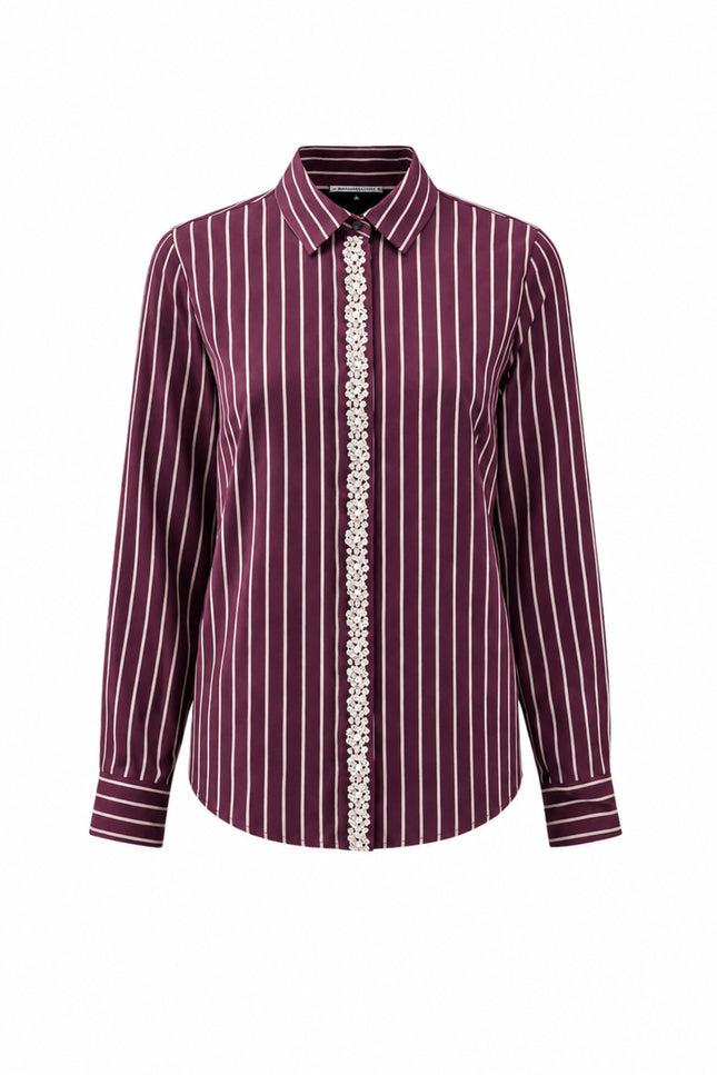 Blouse Striped Strass Placket Pomegranate C51-21-302