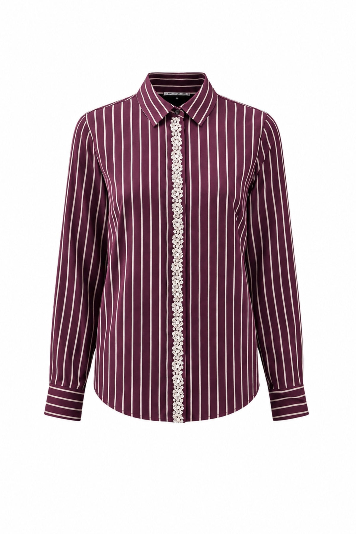 Blouse met streeppatroon en strass details van Tramontana, Pomegranate kleur, met knoopsluiting en elegante stijl.