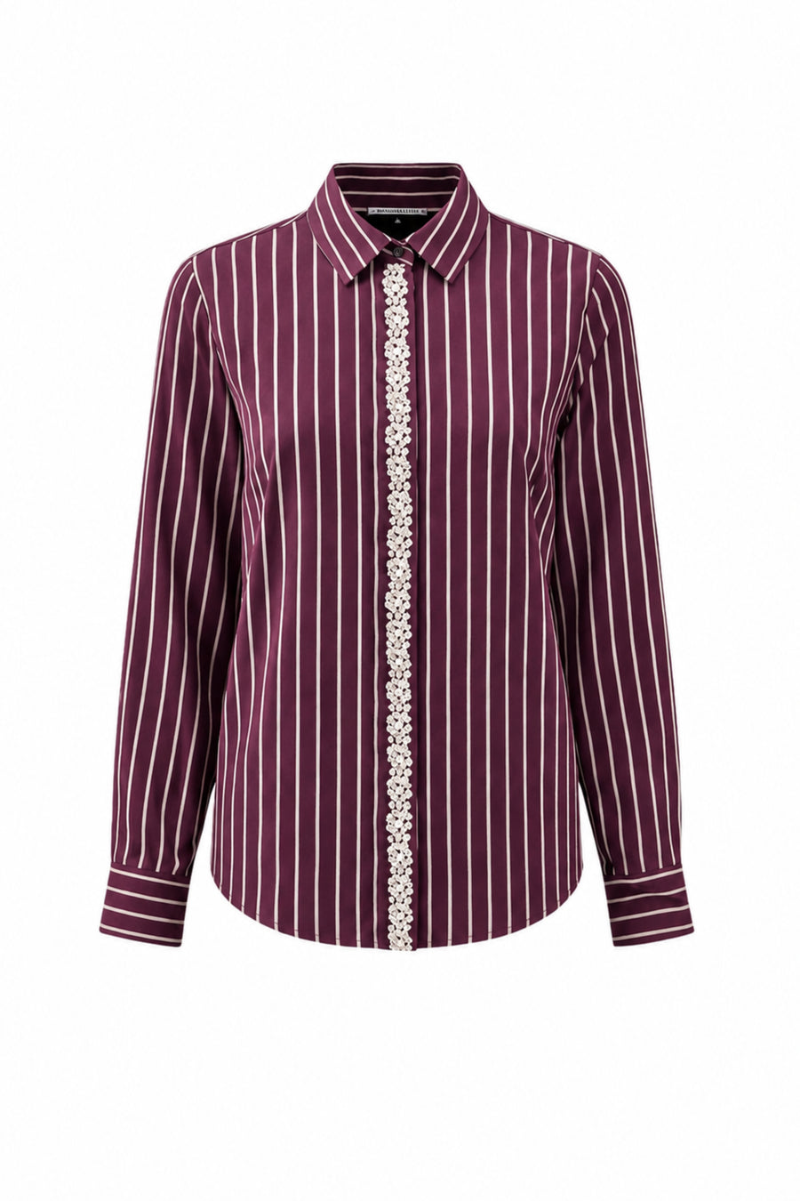 Blouse met streeppatroon en strass details van Tramontana, Pomegranate kleur, met knoopsluiting en elegante stijl.