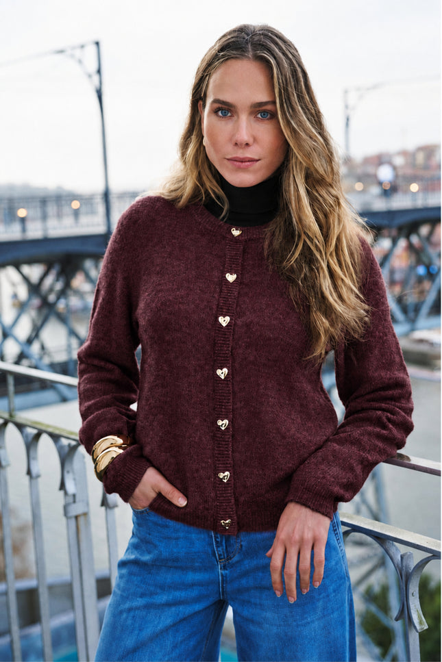 Cardigan Closed Placket Fancy Buttons Merlot F26.07510