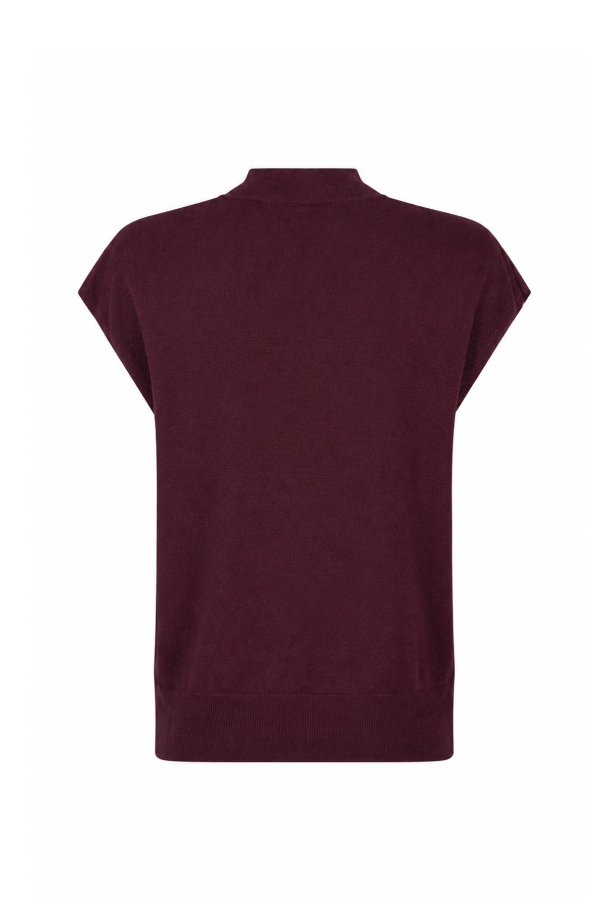 Zoso Marlies Bordeaux trui met lange mouwen en ronde hals, getoond op een model.