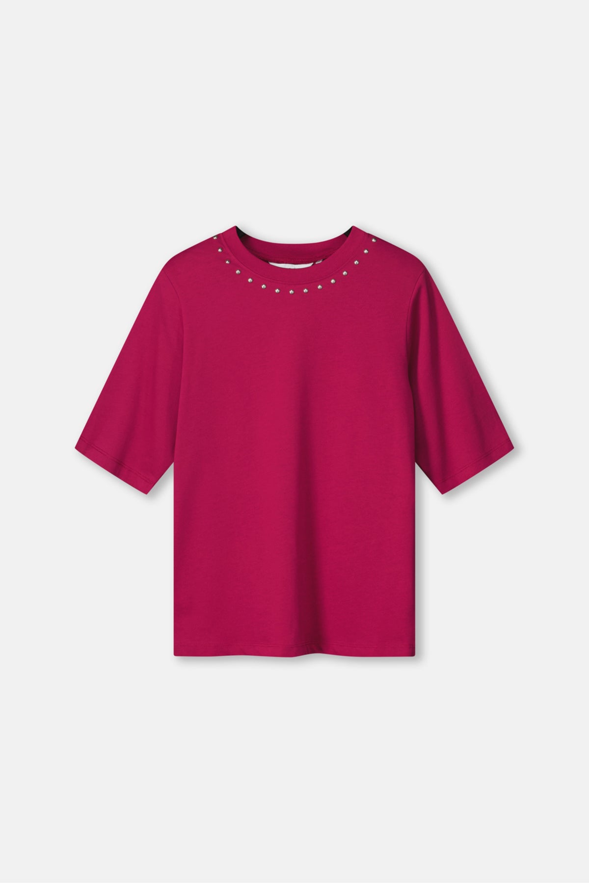 POM Amsterdam T-shirt Taylor in bordeauxrood met ronde hals en korte mouwen, zichtbaar op de afbeelding.