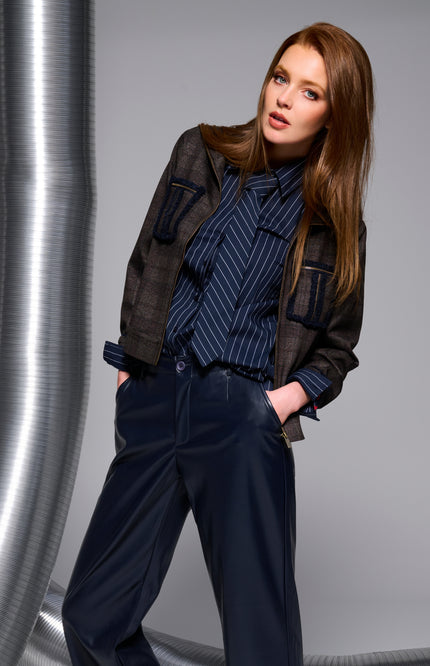 Blouse Met Stropdas Navy D791L