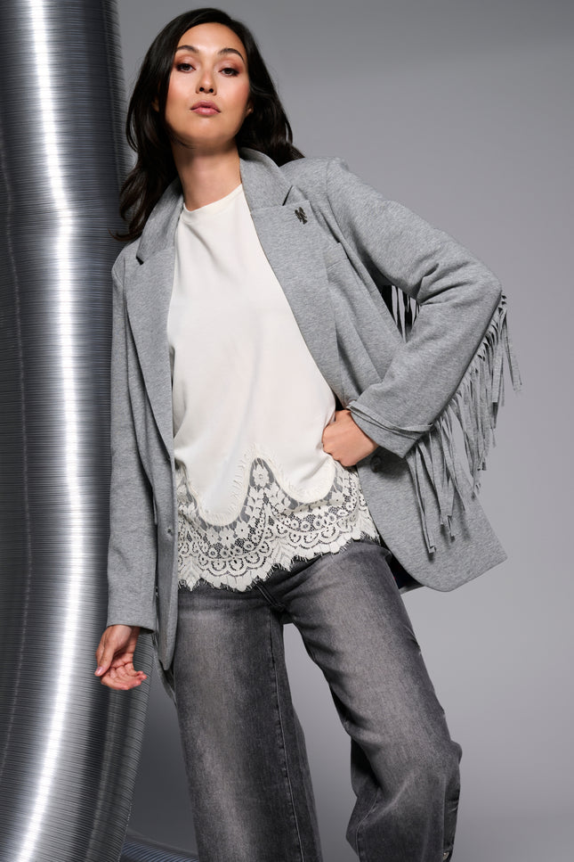 Blazer Met Franjes Grey Melange D509L