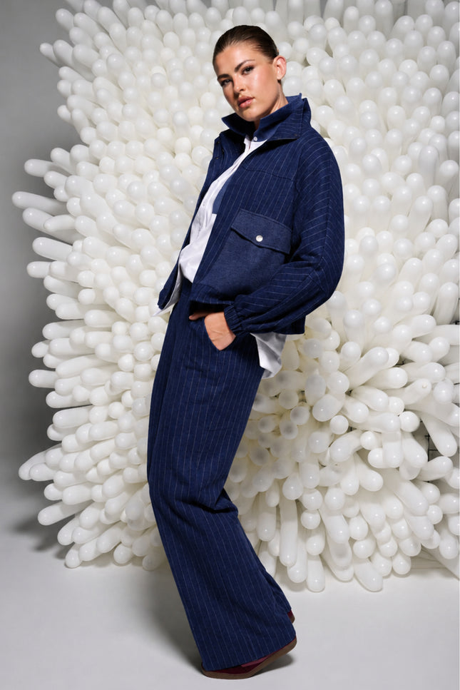 Broek Met Krijtstreep Dark Blue D401L