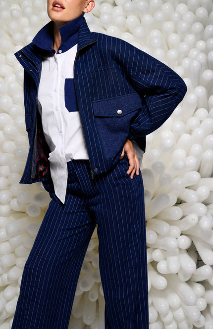 Broek Met Krijtstreep Dark Blue D401L