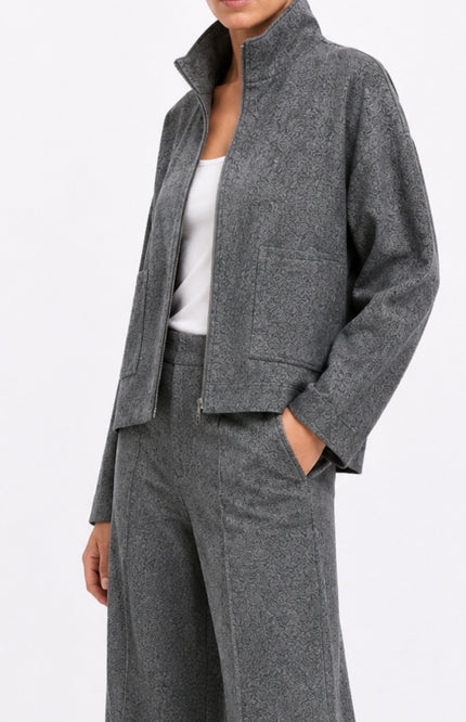 Jacket Met Zakken & Speckle Motief Dark Grey Melange D415L