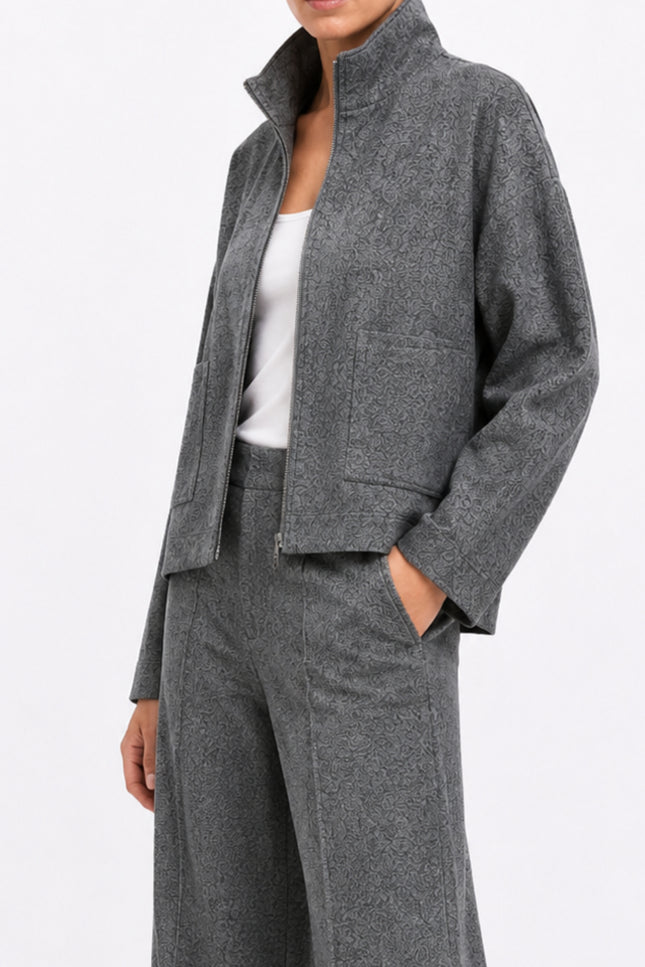 Jacket Met Zakken & Speckle Motief Dark Grey Melange D415L