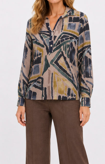 Blouse Polo Grafische Print Zand 472647
