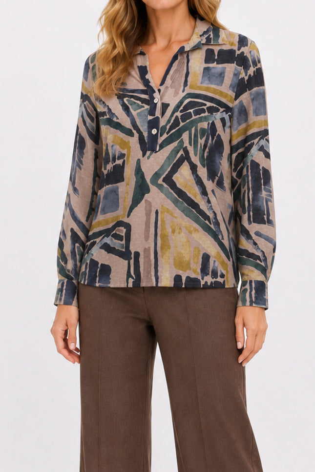 Blouse Polo Grafische Print Zand 472647
