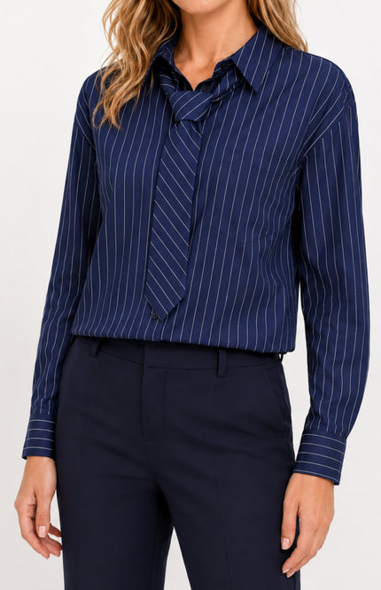 Blouse Met Stropdas Navy D791L