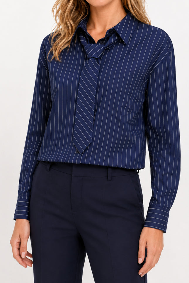 Blouse Met Stropdas Navy D791L