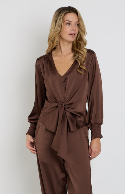 Blouse Knotted Satin Chestnut 202910