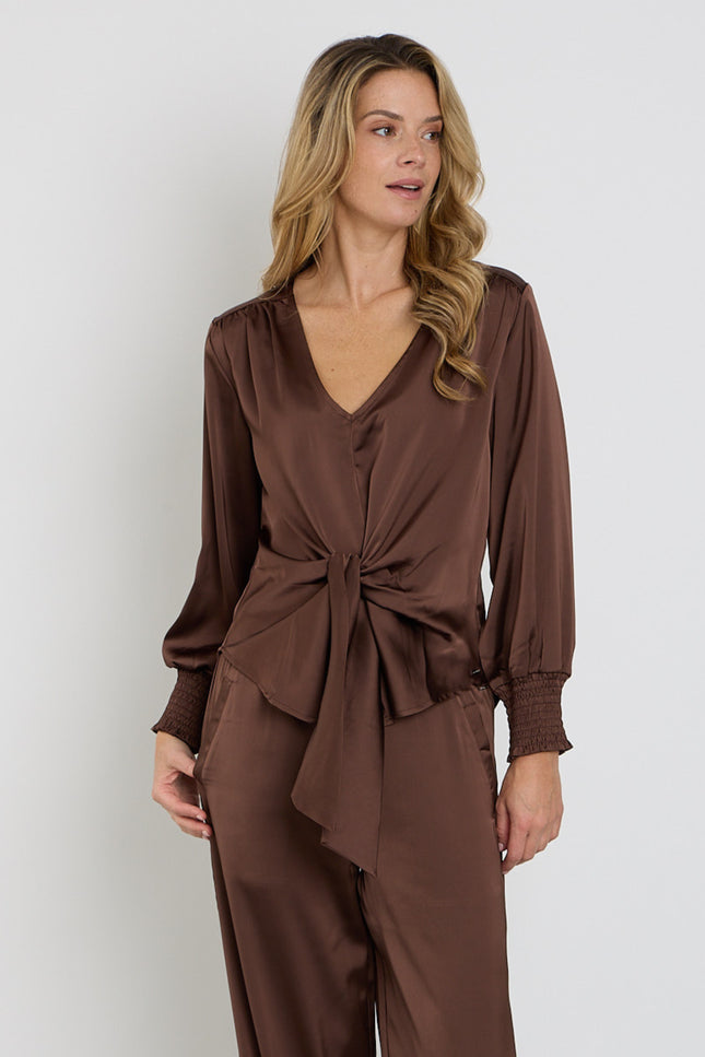 Blouse Knotted Satin Chestnut 202910