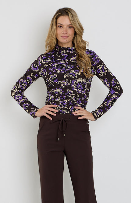 Travel Top Wrinckle Light Ornamental Flowers Print Winter Purple 202895L