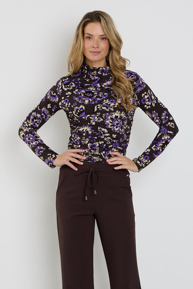 Travel Top Wrinckle Light Ornamental Flowers Print Winter Purple 202895L