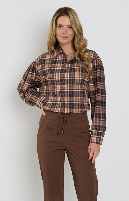 Travel Blouse Oversized Check Print Winter Purple 202524