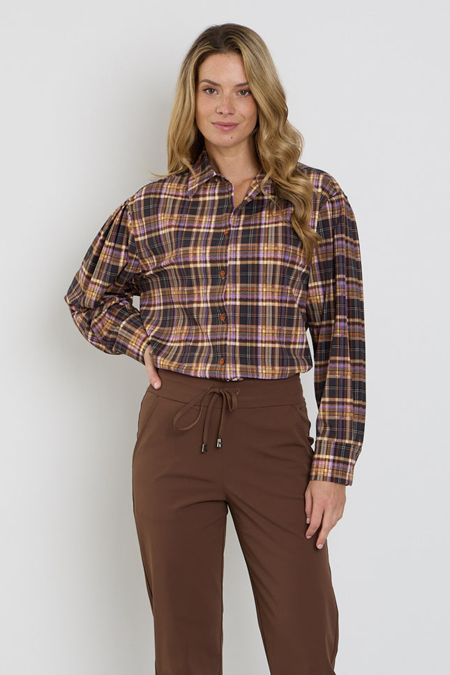 Travel Blouse Oversized Check Print Winter Purple 202524