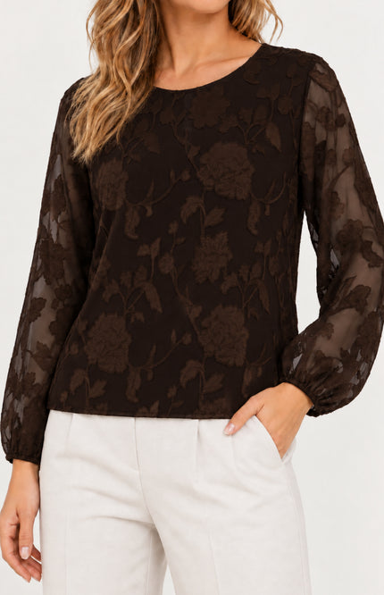 Top Dubbel Ballon Mouw Bruin 127685