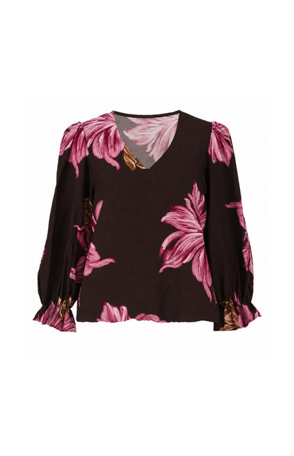 Blouse V-hals Bloemprint Bruin 127689