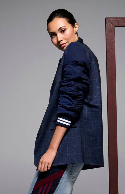 Blazer Met Ruitjesmotief Dark Blue D409L