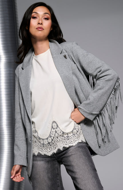 Blazer Met Franjes Grey Melange D509L
