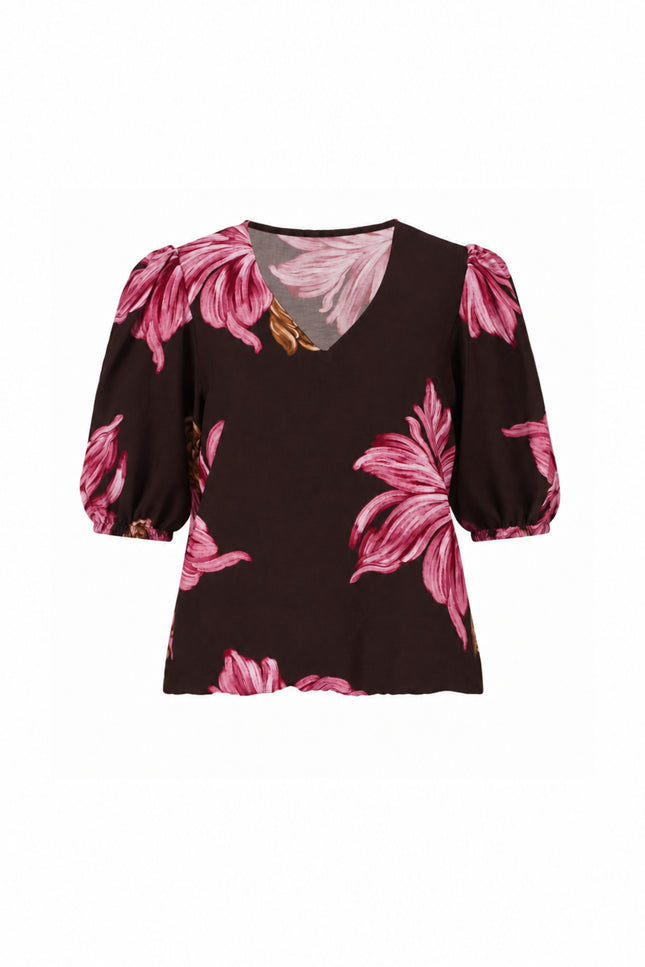 Blouse V-hals Bloemprint Bruin 127689