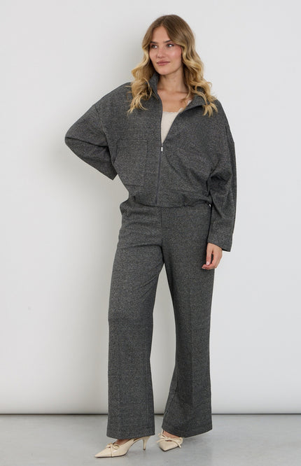 Broek Met Spikkel Motief Dark Grey Melange D416L
