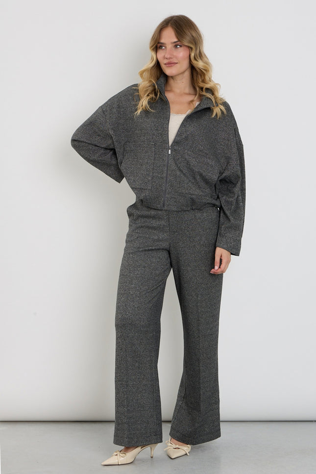 Broek Met Spikkel Motief Dark Grey Melange D416L
