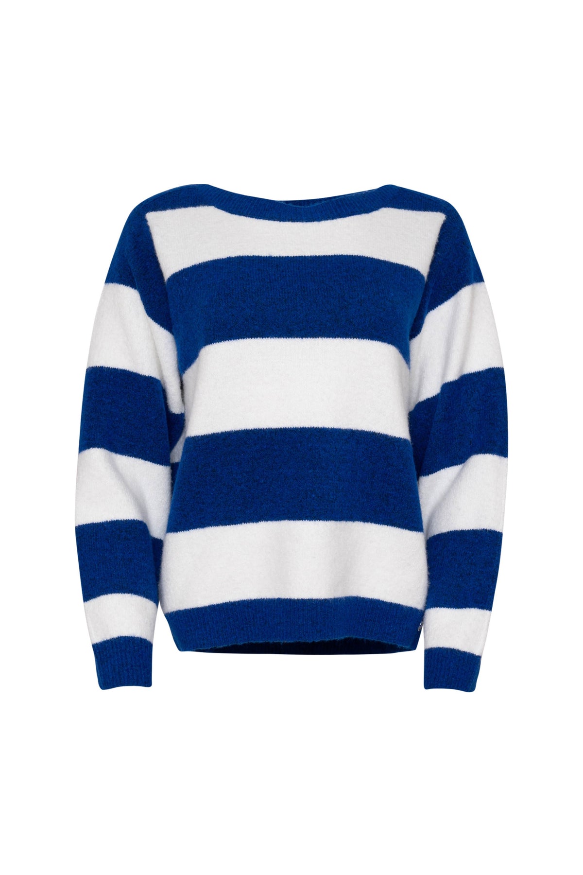 Witte trui met groene en blauwe strepen van Maicazz & Zizo, casual kleding voor dames, zichtbaar op de afbeelding