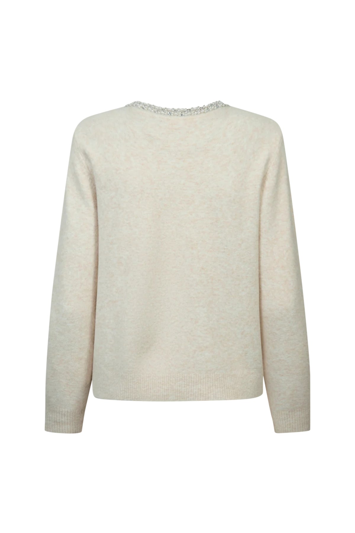 Lichtgrijze freequent vest Fqgrsflirt Moonbeam Melange met ronde hals en zachte stof, gedragen door een model.