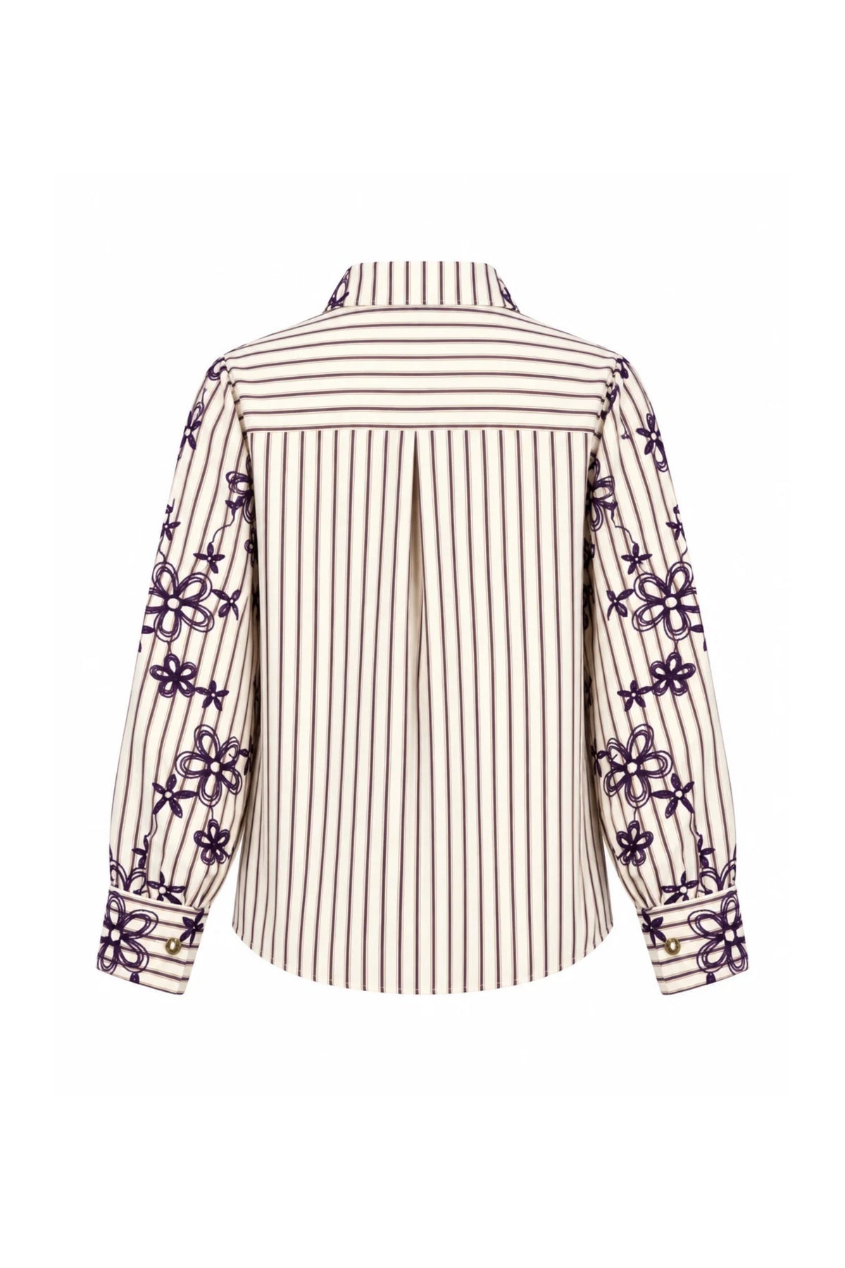 Blouse met gestreept aubergine en zwart van Tramontana, gedetailleerde borduursels, modieus en elegant ontwerp.