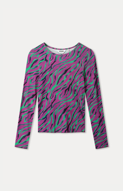POM Amsterdam Top Rib Animal Purple Multi Colour SP9447 Stretchshop.nl