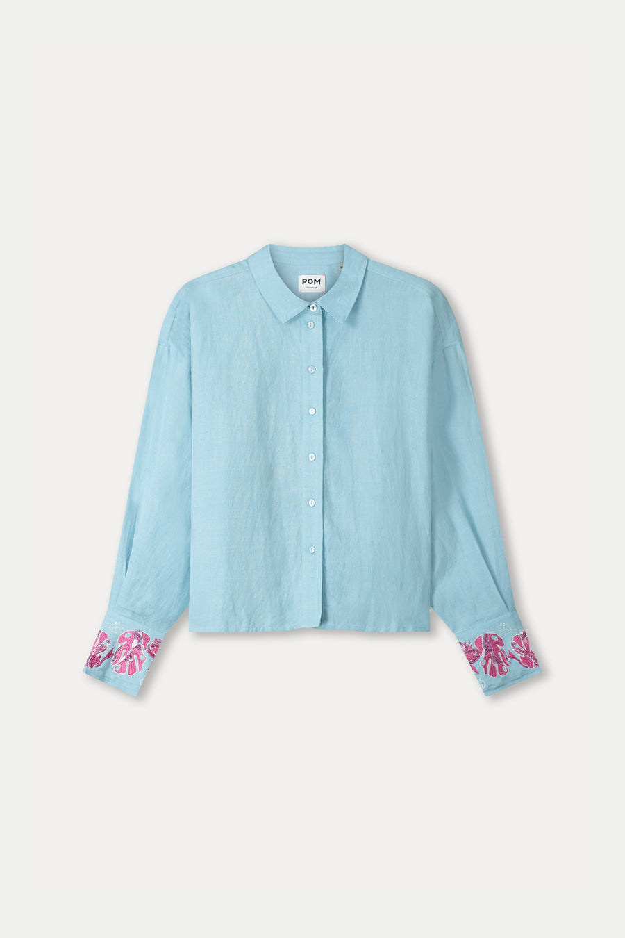 Blouse van POM Amsterdam met blauwe pailletten en bloemenprint, Urban Flora design, elegante damesblouse voor speciale gelegenheden