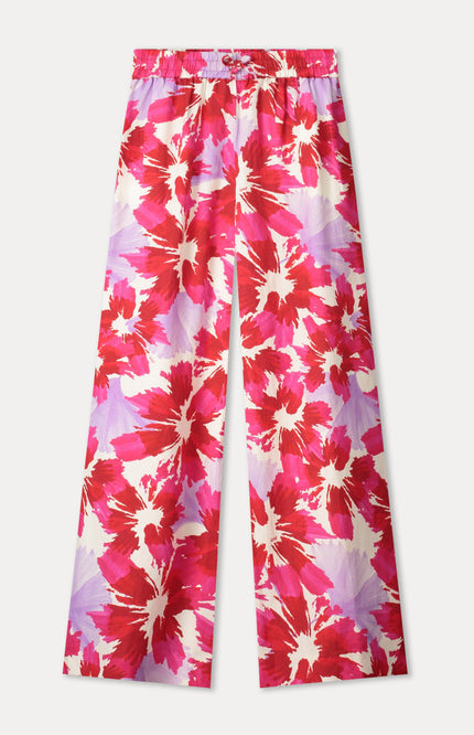 POM Amsterdam Broek Bubble Bloom Lavender Linen Multi Colour SP9593 Stretchshop.nl