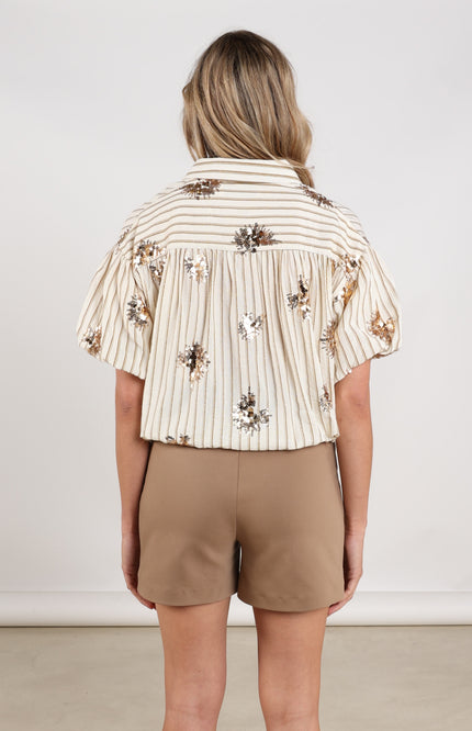 Nukus Blouse Leia Stripe Paillet Offwhite Fango NKS02136 Stretchshop.nl