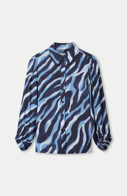 POM Amsterdam Blouse Animal Blue SP9502 Stretchshop.nl