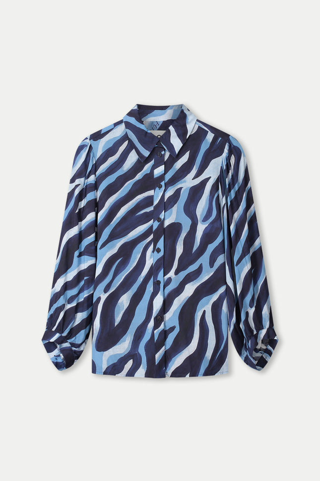 POM Amsterdam Blouse Animal Blue SP9502 Stretchshop.nl