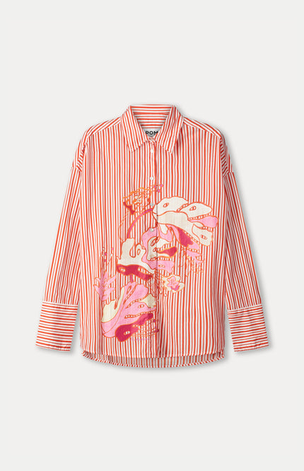 POM Amsterdam Blouse Poplin Striped Orange SP9503 Stretchshop.nl