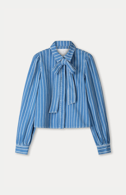 POM Amsterdam Blouse Denim Stripes Blue SP9504 Stretchshop.nl