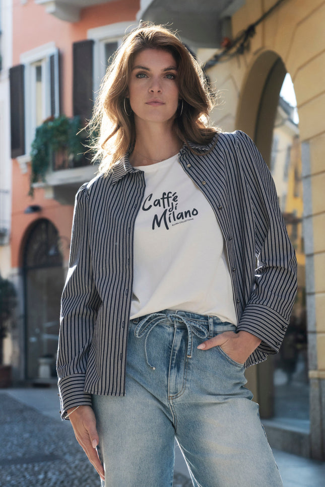 Elvira Casuals Blouse Fiore Striped Navy Stretchshop.nl