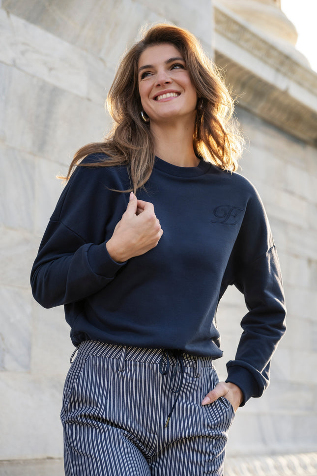 Elvira Casuals Broek Fiore Striped Navy Stretchshop.nl